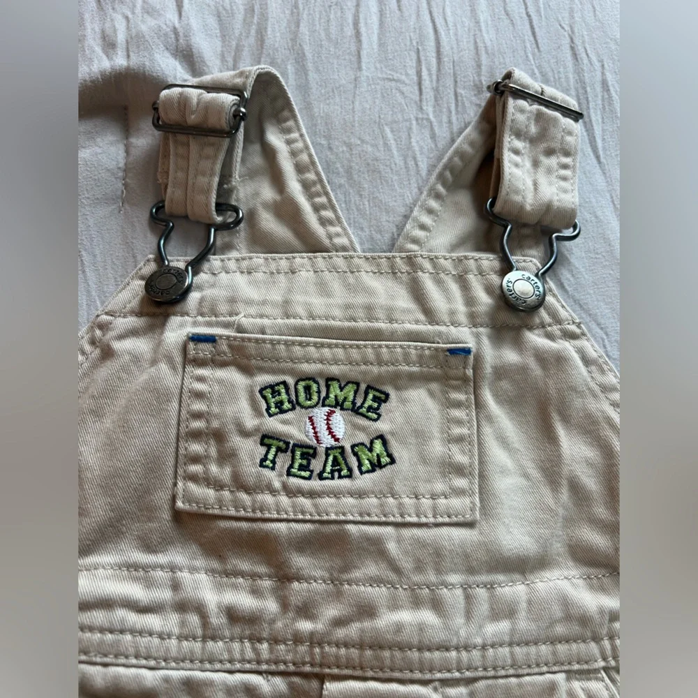 Carter's Beige Overalls‎ with Fun Patches Size 9 Months